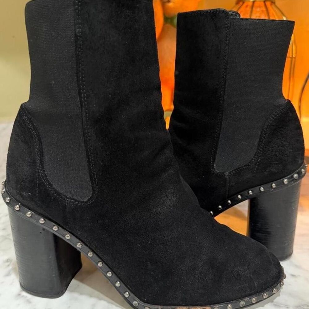 Rag & Bone Women Romi Boot Black Waxed Suede Studded Block Heel Bootie
Size 36.5